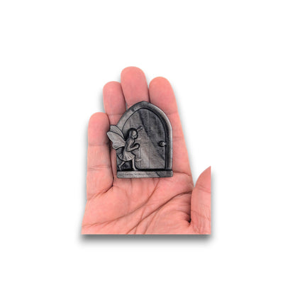 Small Silver Sheen Obsidian Fairy Door Carving