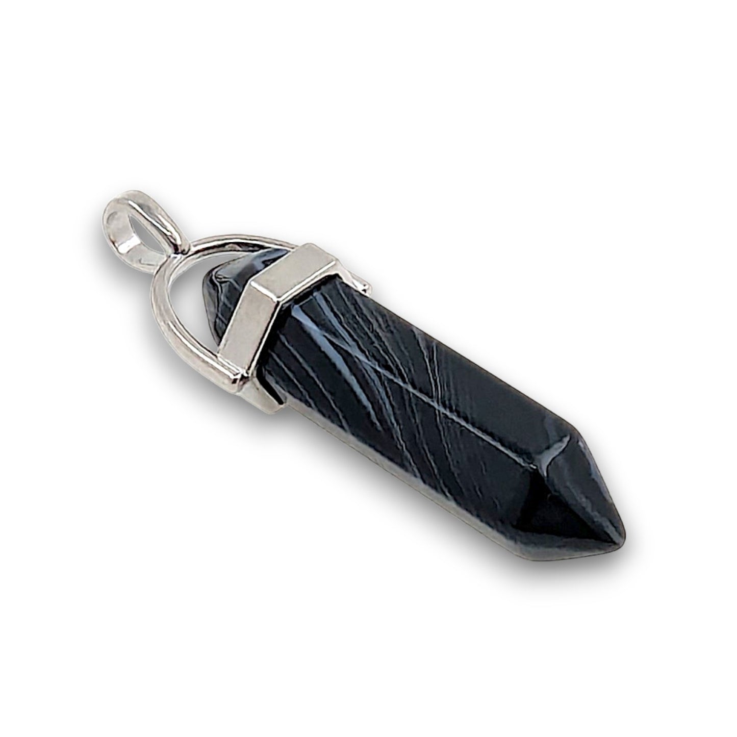 Black Agate Double Terminated Hexagonal Pendant - Pack of 5