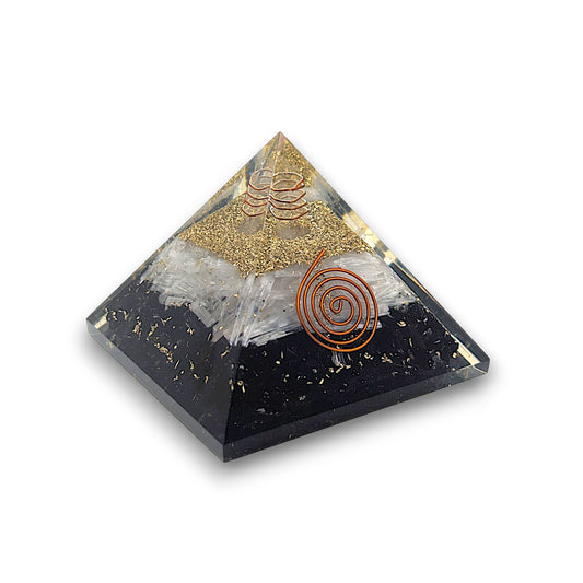 Medium Black Tourmaline & Selenite Orgonite Pyramid