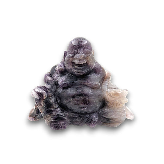 XL Dark Fluorite Laughing Buddha Carving (Unique Piece)