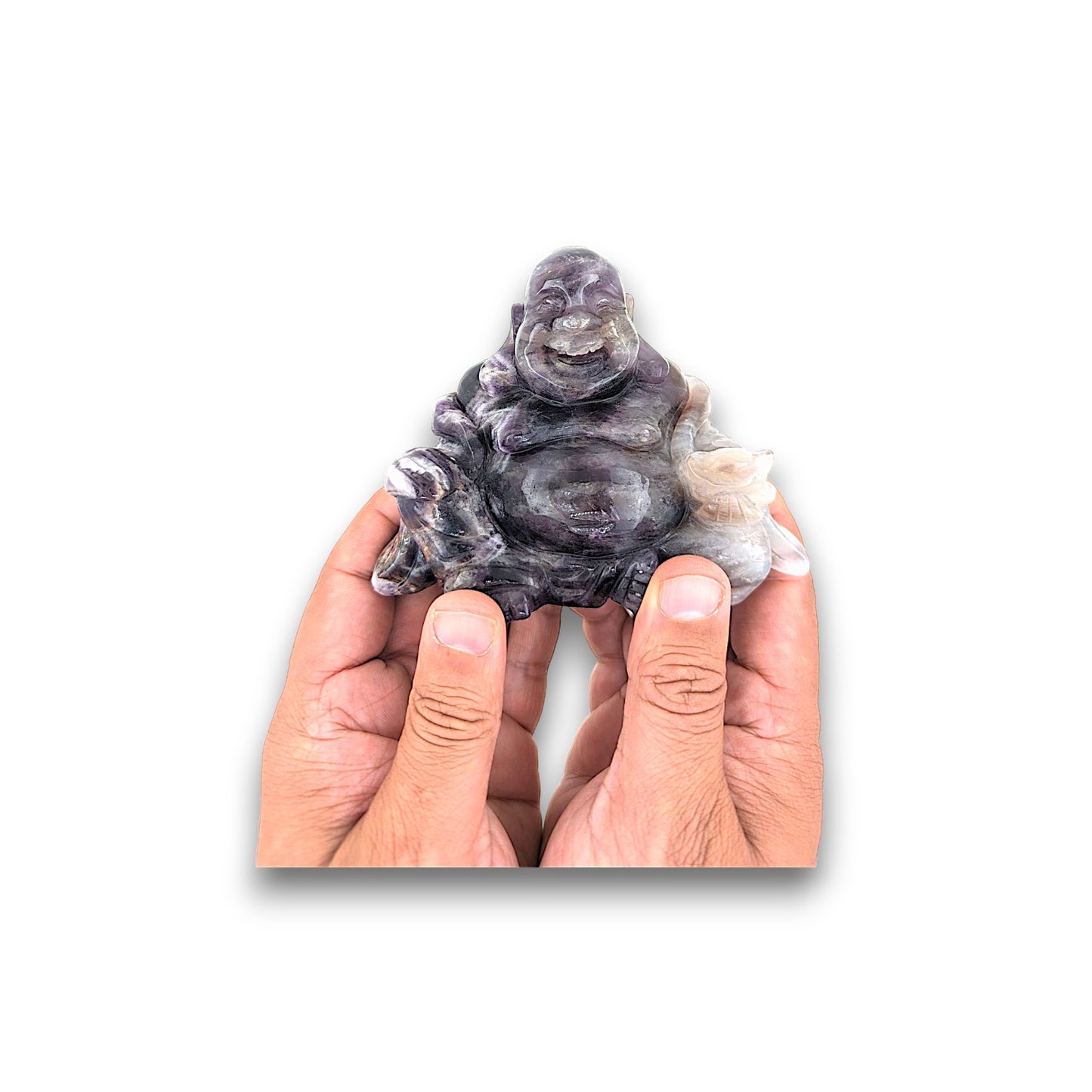 XL Dark Fluorite Laughing Buddha Carving (Unique Piece)