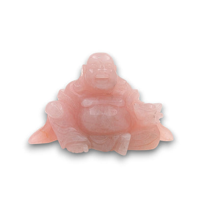 XL Rose Quartz Laughing Buddha Carving (Unique Piece)