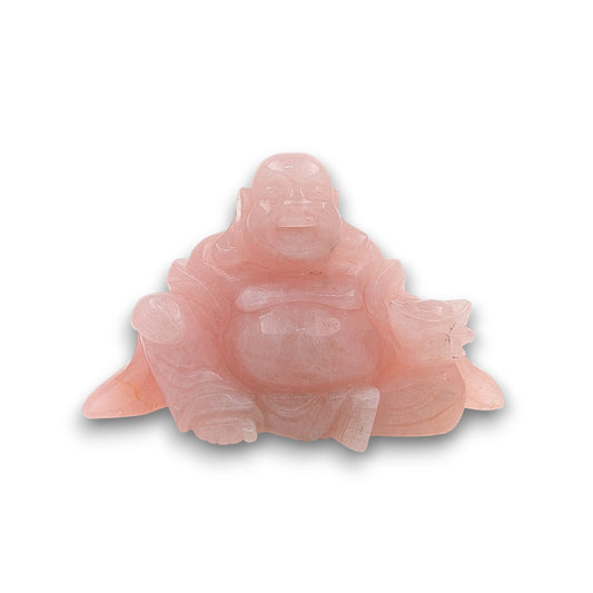 XL Rose Quartz Laughing Buddha Carving (Unique Piece)