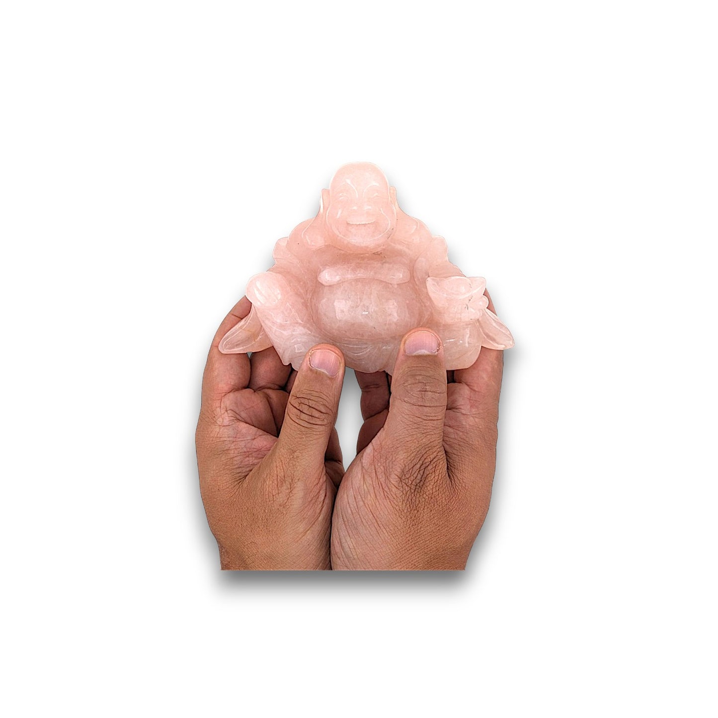 XL Rose Quartz Laughing Buddha Carving (Unique Piece)