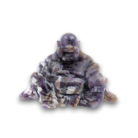 XL Chevron Amethyst Laughing Buddha Carving (Unique Piece)