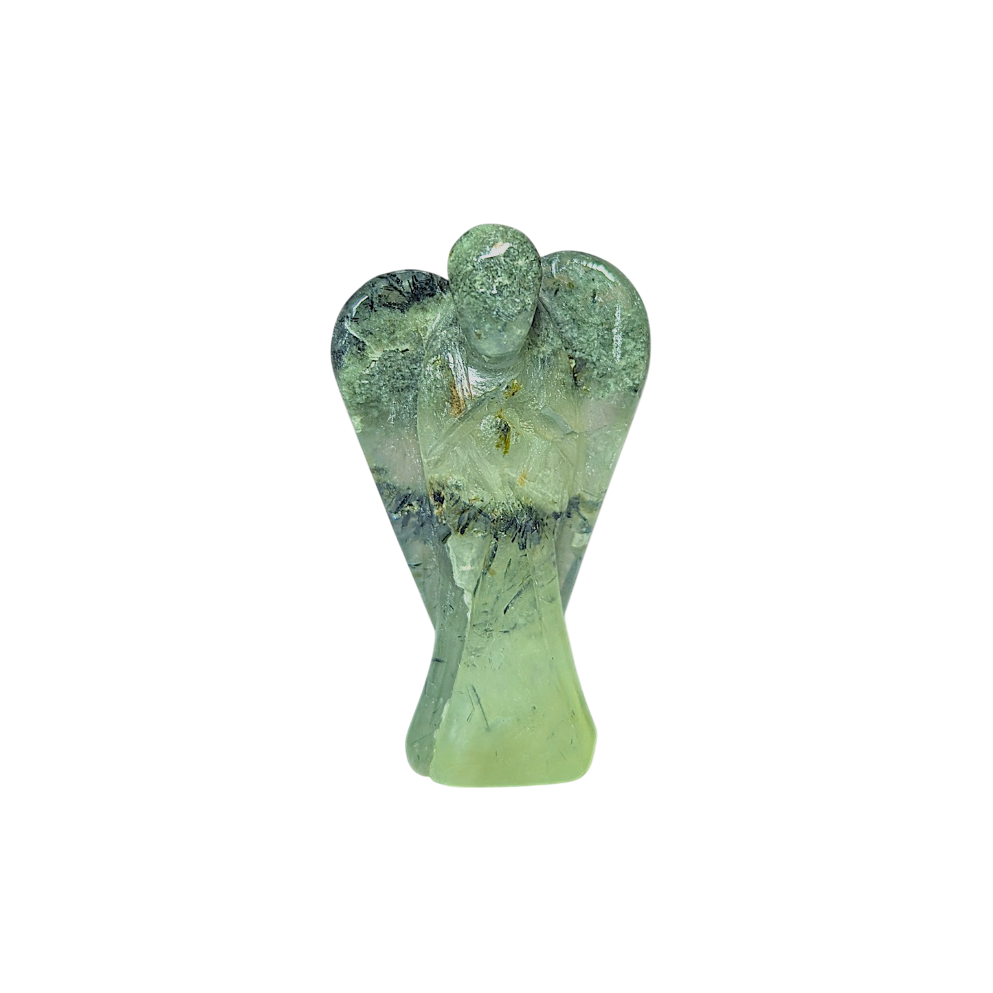Medium Prehnite Angel Carving. Medium 50mm tall hand carved Angel.