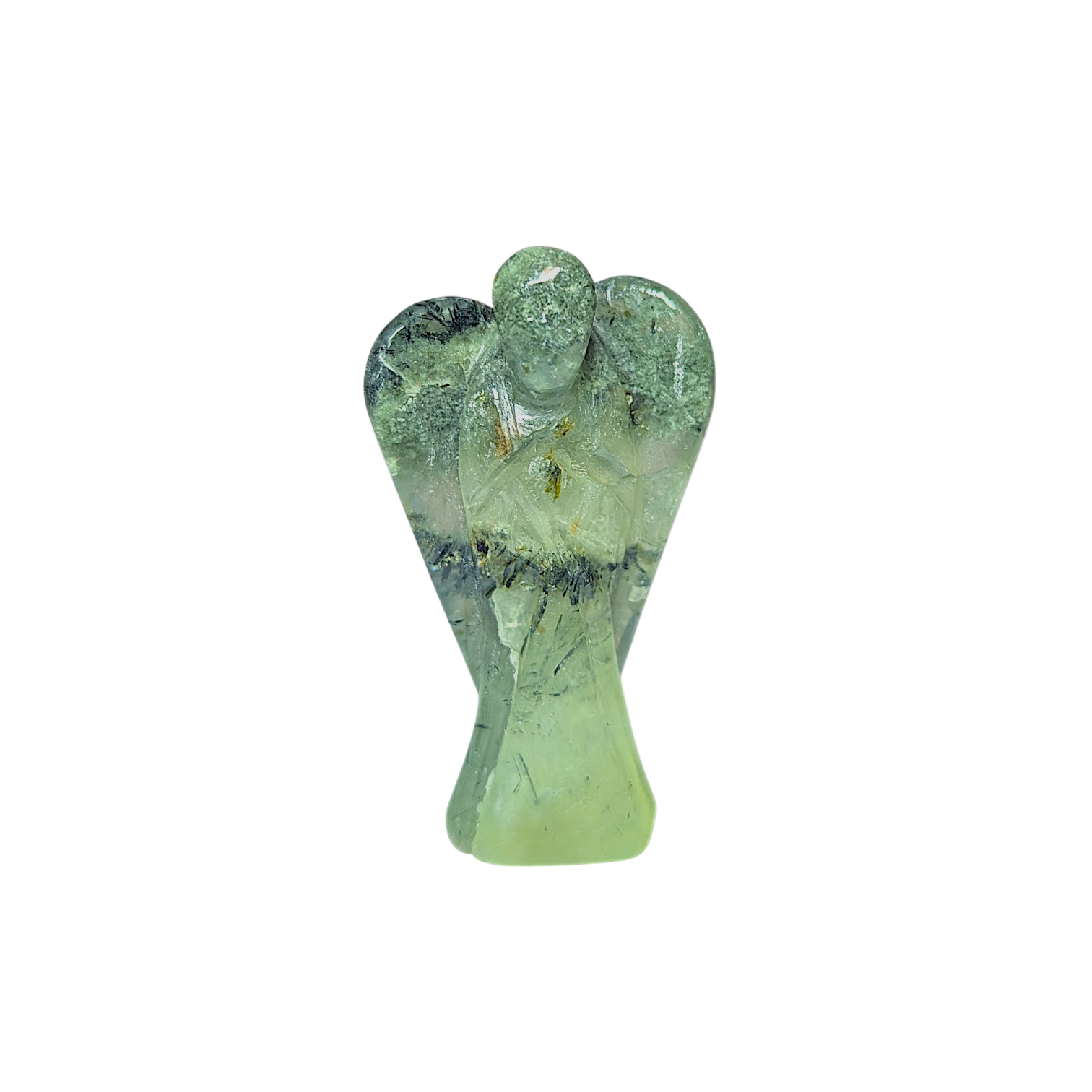 Medium Prehnite Angel Carving. Medium 50mm tall hand carved Angel.