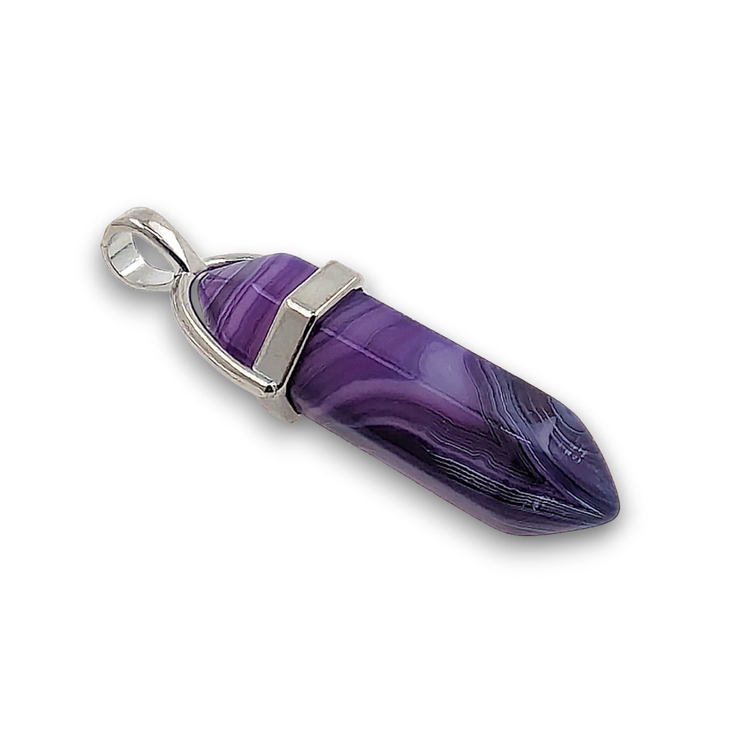 Purple Agate Double Terminated Hexagonal Pendant - Pack of 5. Double terminated hexagonal point pendant, mounted with a.