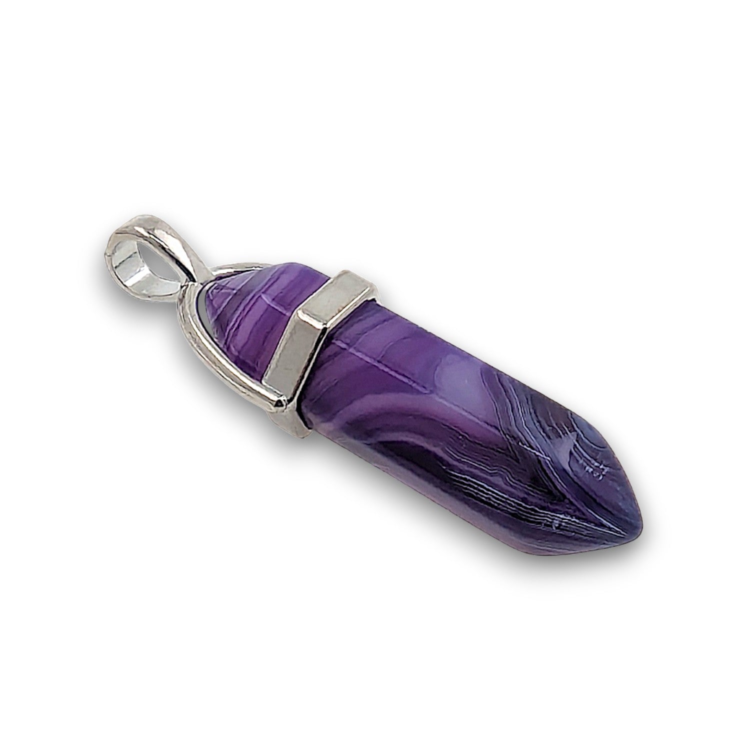 Purple Agate Double Terminated Hexagonal Pendant - Pack of 5. Double terminated hexagonal point pendant, mounted with a.