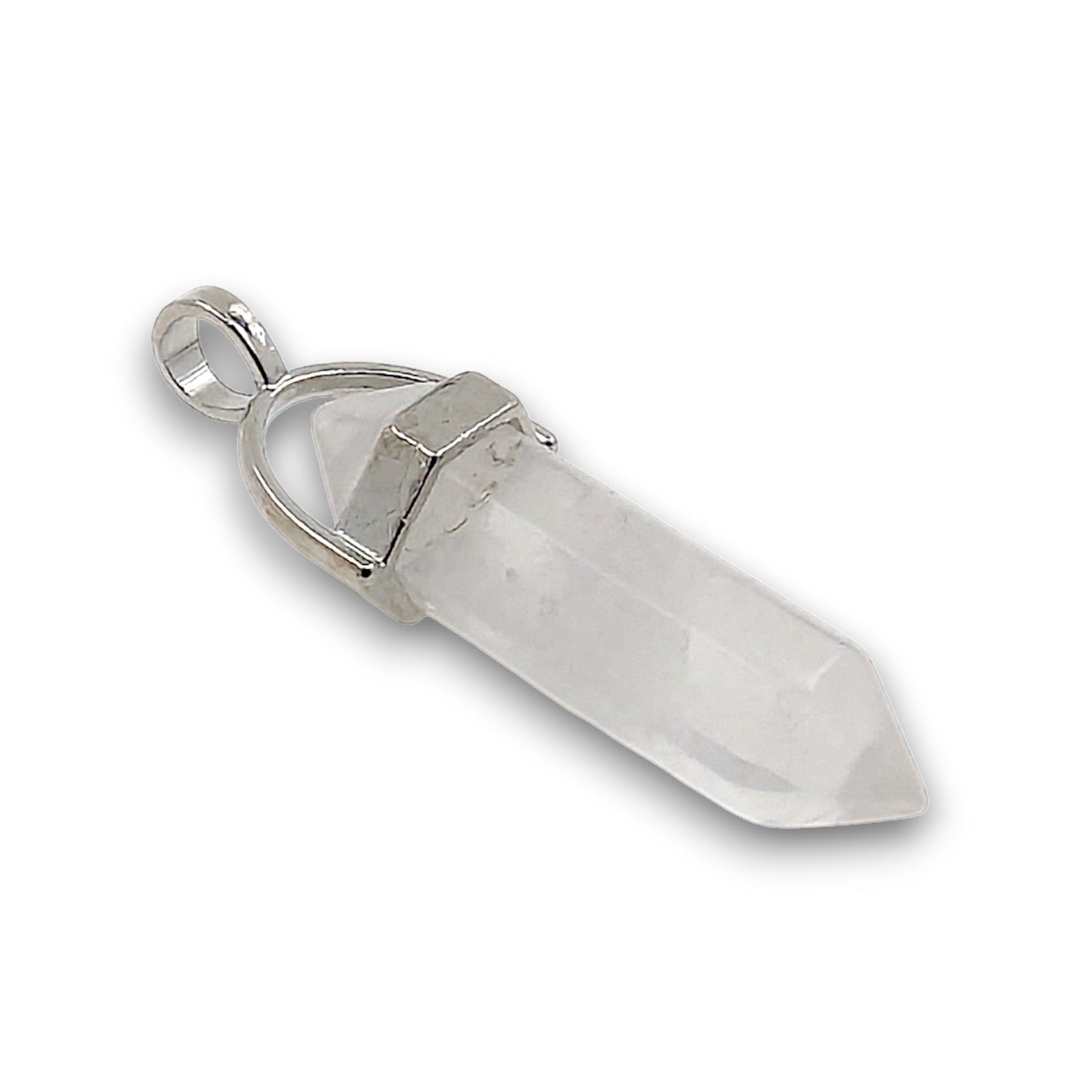 Quartz Double Terminated Hexagonal Pendant - Pack of 5. Double terminated hexagonal point pendant, mounted with a silver.