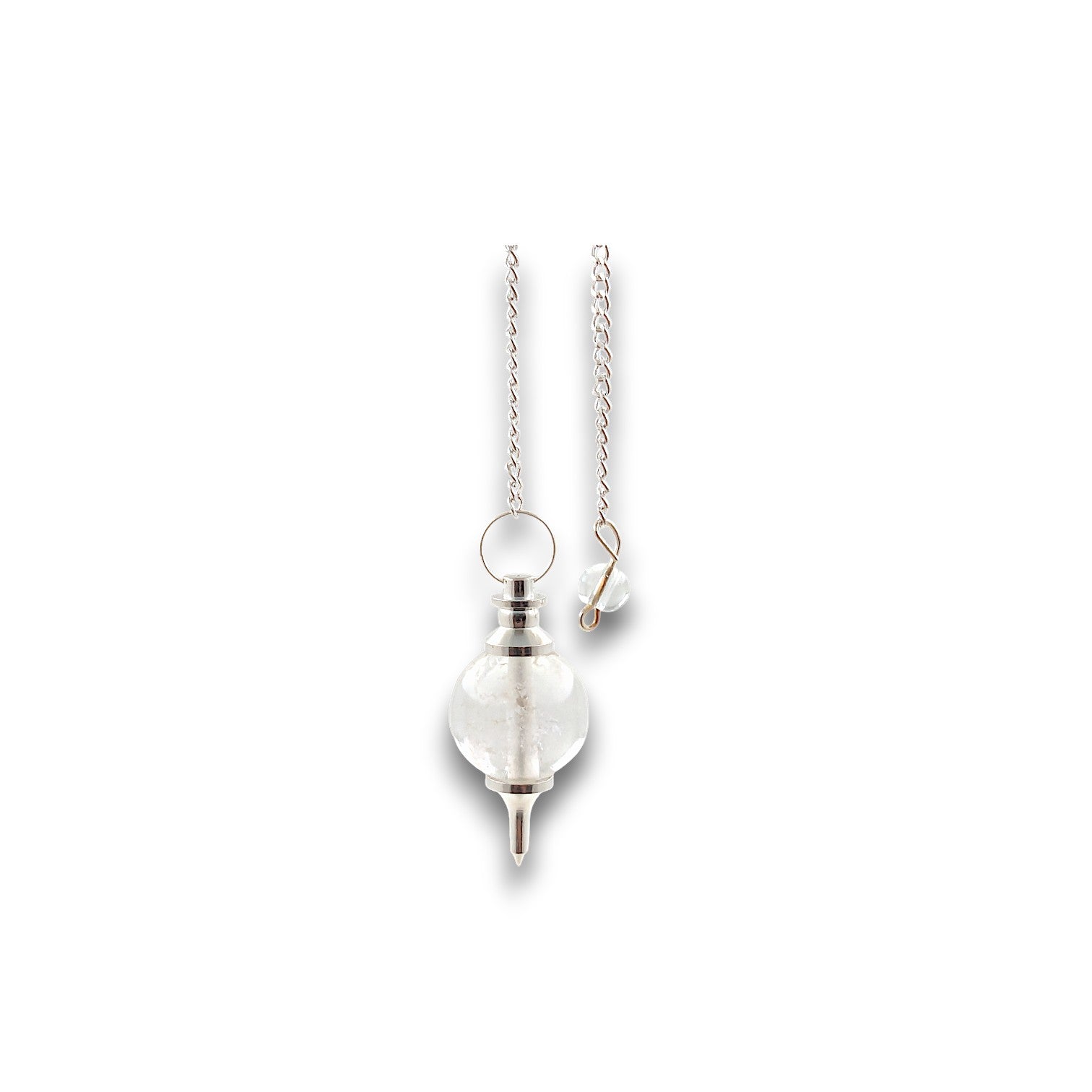 Quartz Sphere Pendulum. Quartz gemstone pendulum supplied with a drawstring pendulum pouch.