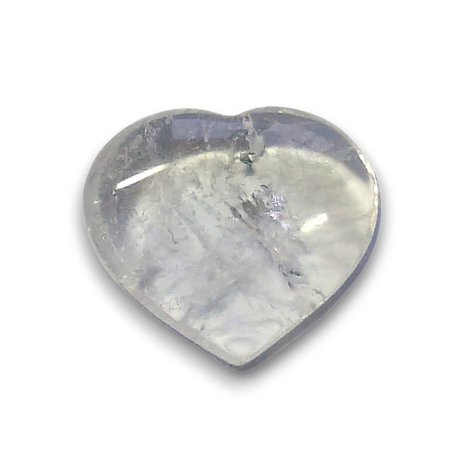 Medium Quartz Heart Carving. Approximately 30mm tall, 32mm wide and 6mm deep.