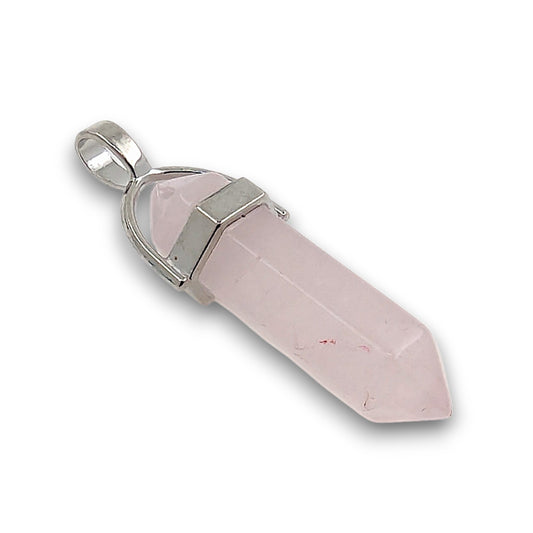 Rose Quartz Double Terminated Hexagonal Pendant - Pack of 5. Double terminated hexagonal point pendant, mounted with a.