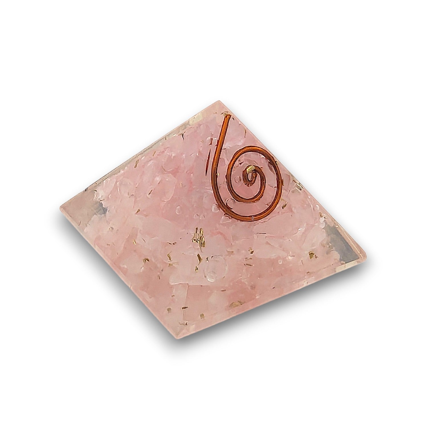 Small Rose Quartz Orgonite Pyramid. Small Orgonite Pyramid measuring approx 33mm x 33mm at the base and 30mm from the base.