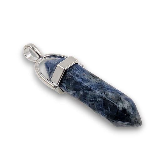 Sodalite Double Terminated Hexagonal Pendant - Pack of 5. Double terminated hexagonal point pendant, mounted with a silver.