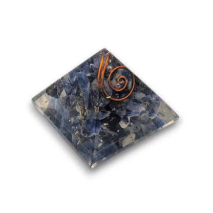 Small Sodalite Orgonite Pyramid. Small Orgonite Pyramid measuring approx 33mm x 33mm at the base and 30mm from the base to.