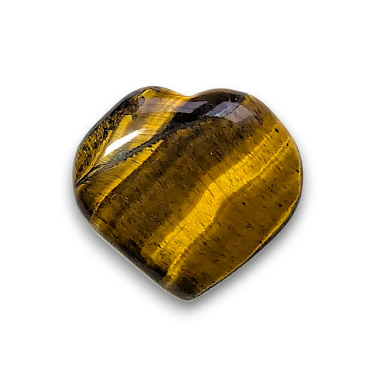 Medium Tiger Eye Heart Carving. Approximately 30mm tall, 32mm wide and 6mm deep.
