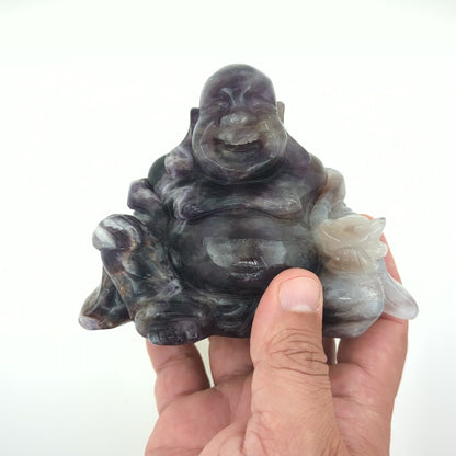 XL Dark Fluorite Laughing Buddha Carving (Unique Piece)