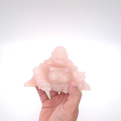 XL Rose Quartz Laughing Buddha Carving (Unique Piece)